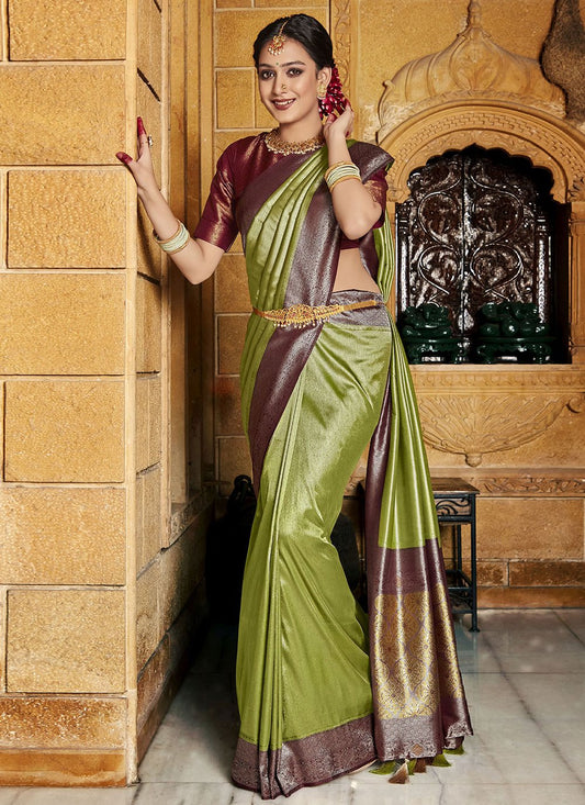 Contemporary Silk Green Fancy Work Saree