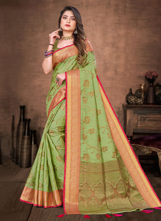 Designer Silk Green Fancy Work Saree