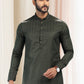 Kurta Pyjama Silk Green Fancy Work Mens