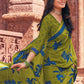 Classic Faux Crepe Green Print Saree