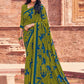 Classic Faux Crepe Green Print Saree
