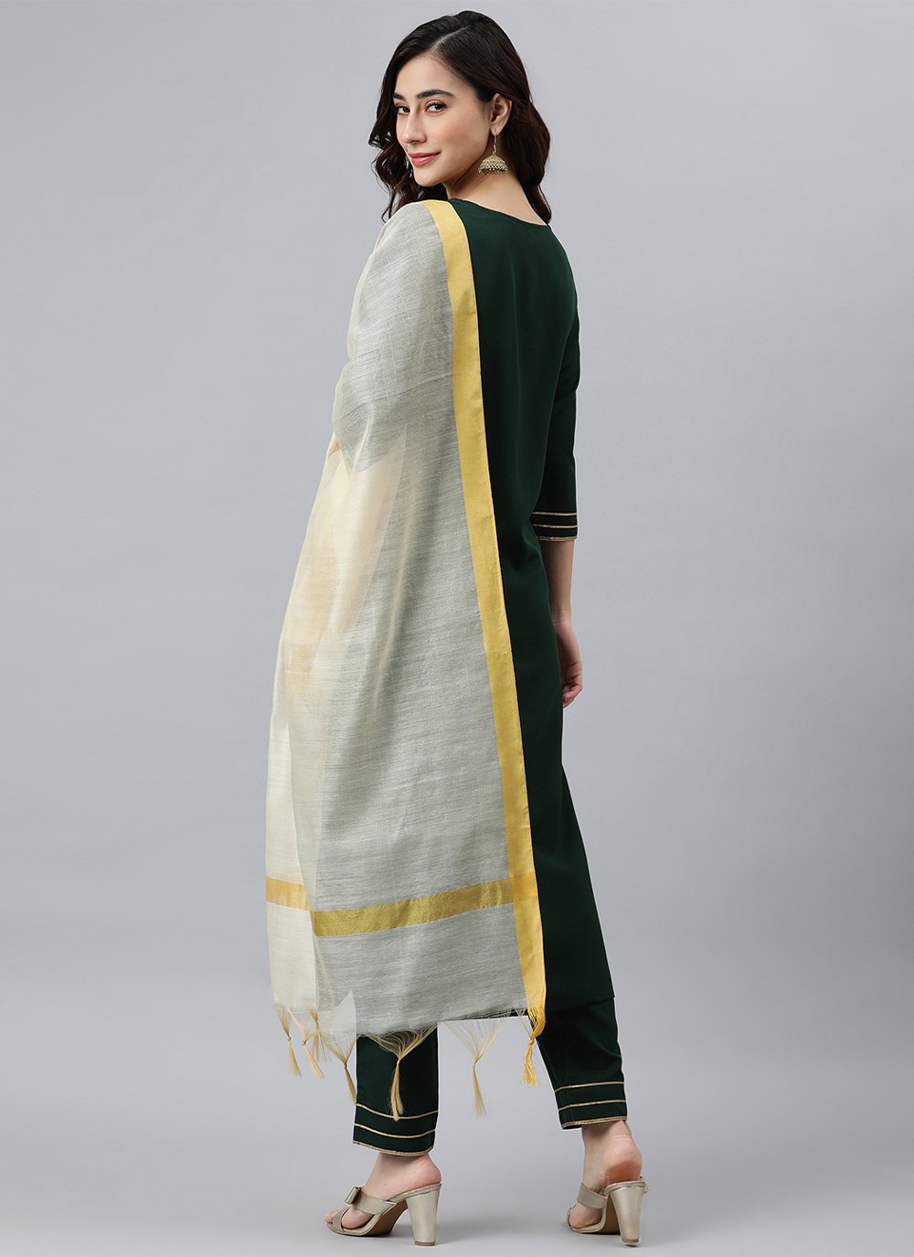 Salwar Suit Faux Crepe Poly Silk Green Plain Salwar Kameez