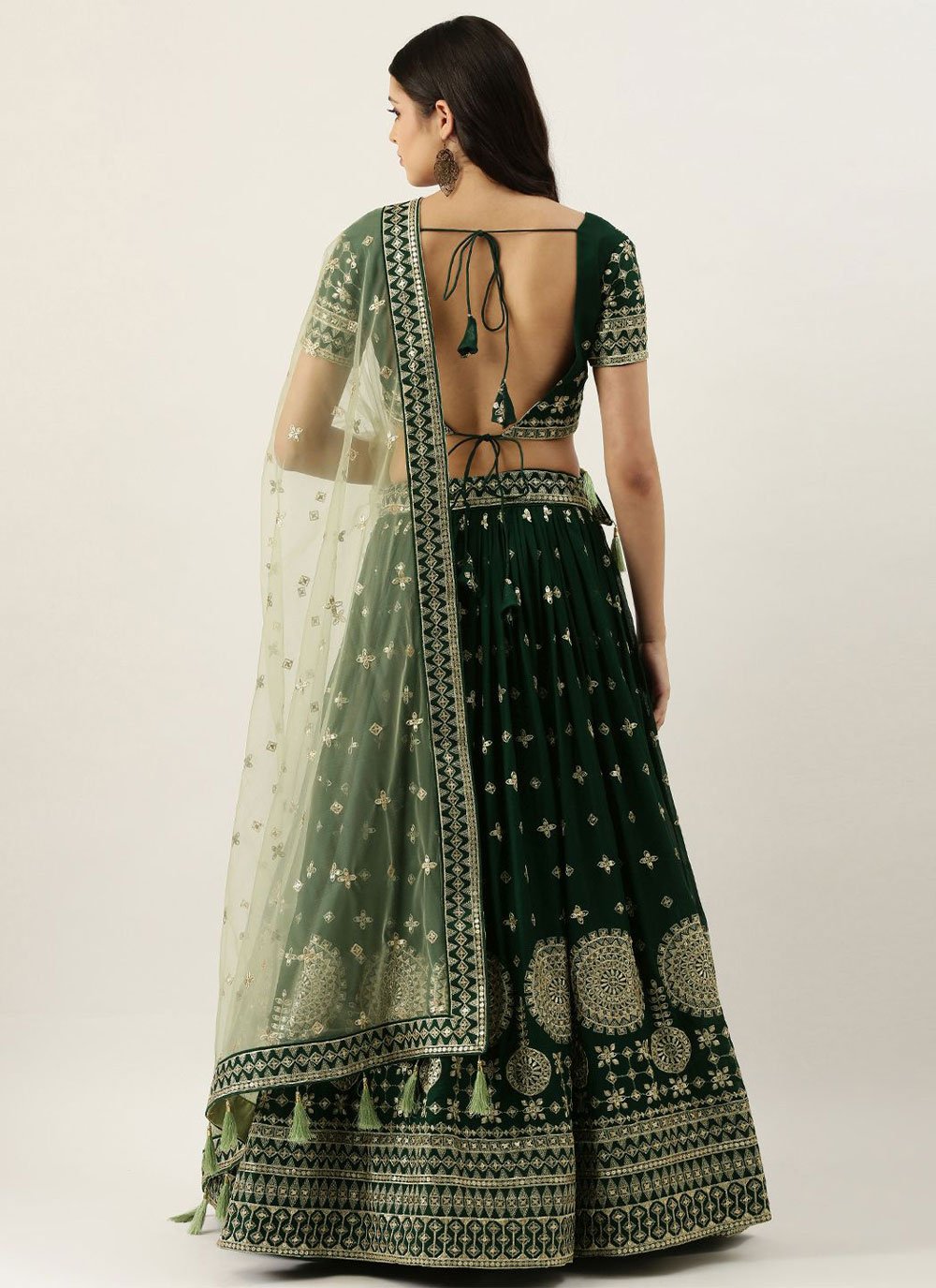 A Line Lehenga Georgette Green Embroidered Lehenga Choli