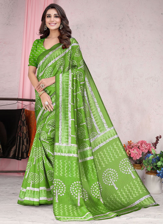 Classic Art Silk Green Block Print Saree