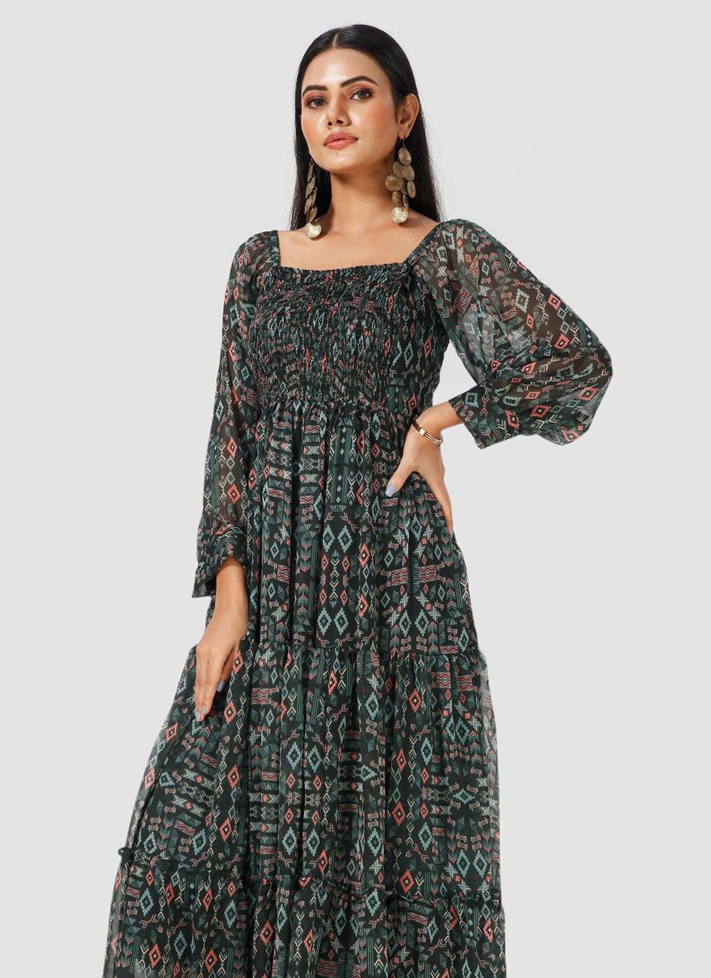 Casual Kurti Chiffon Green Print Kurtis