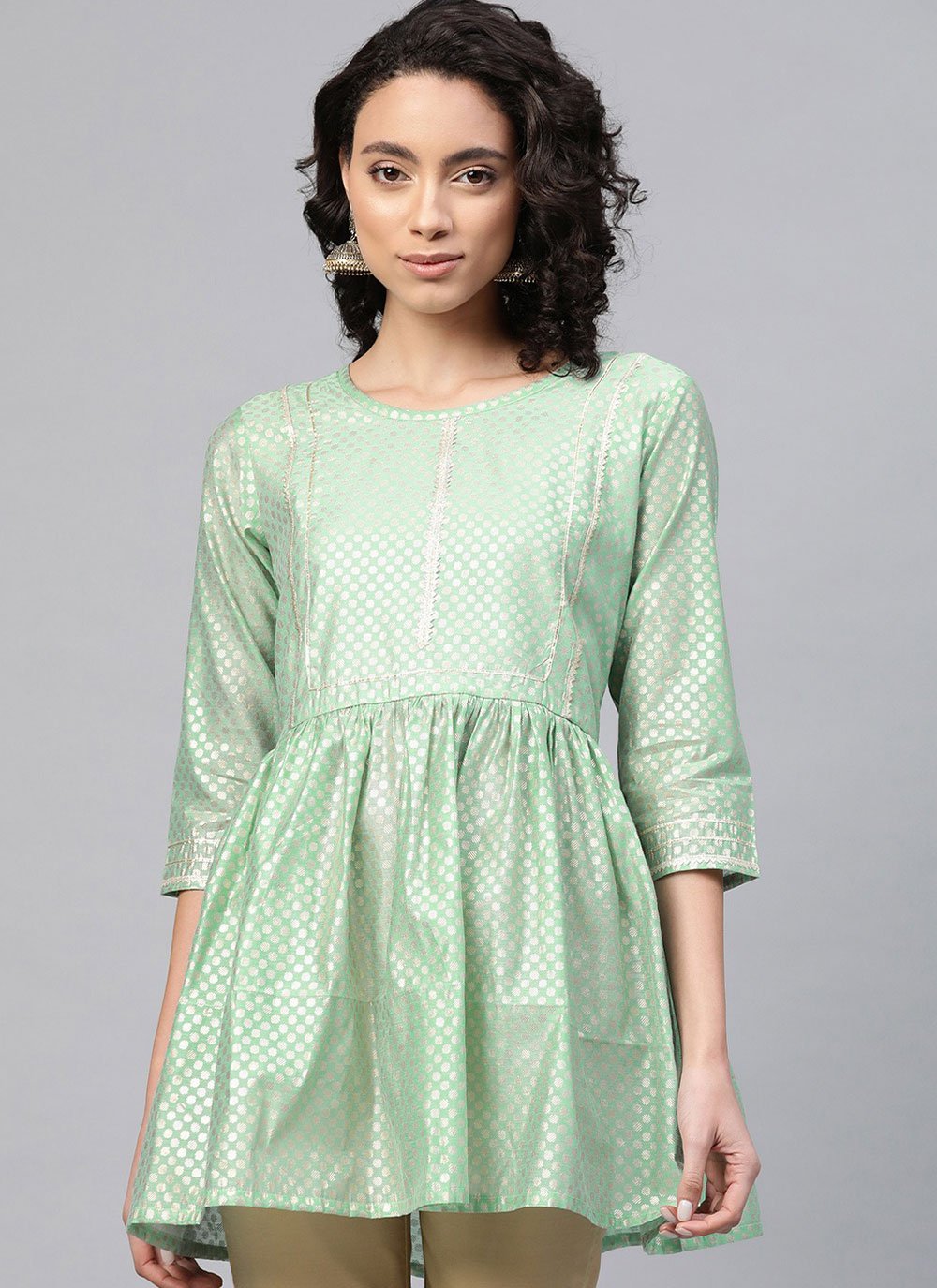 Casual Kurti Chanderi Silk Green Print Kurtis