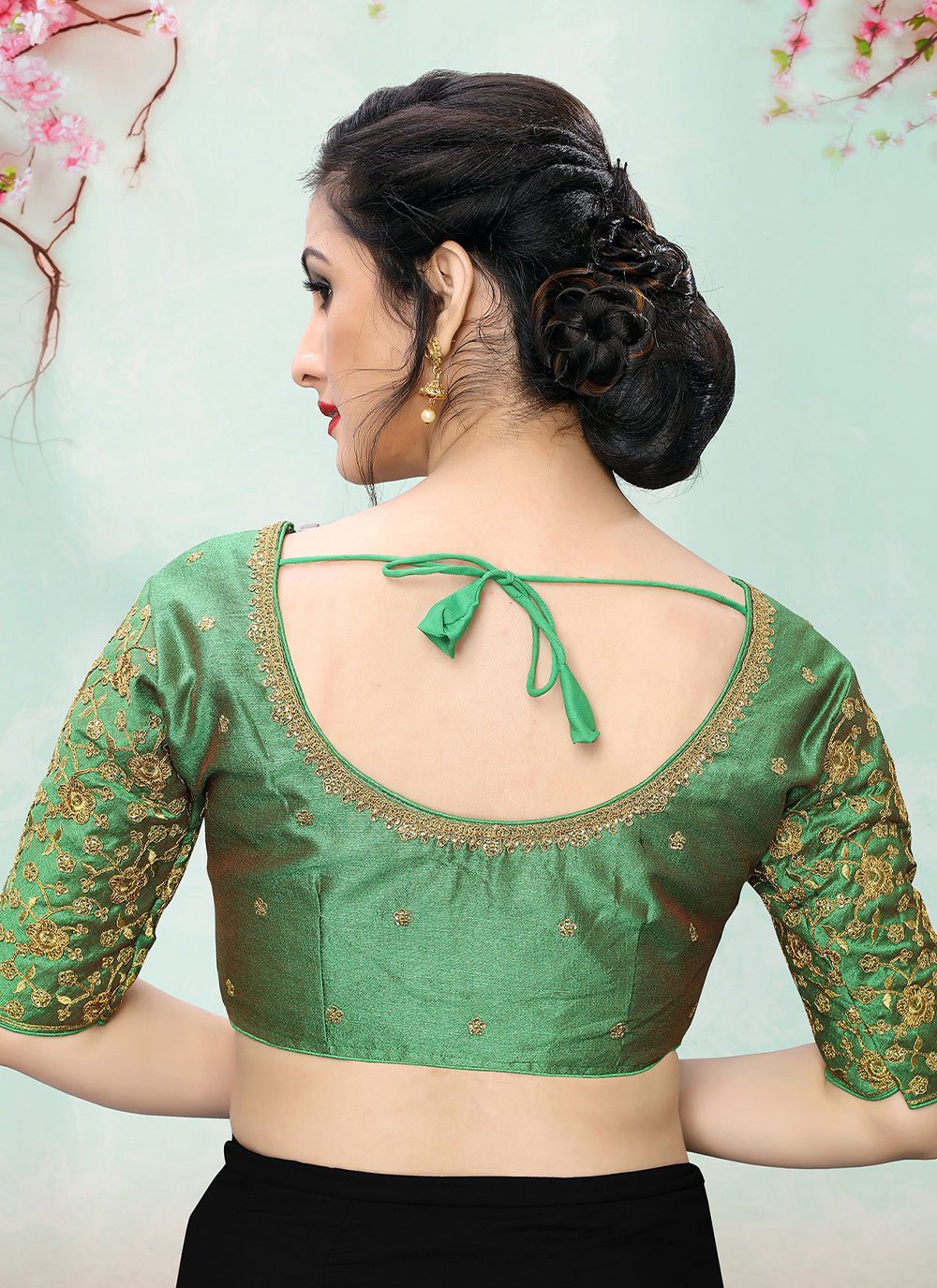 Designer Blouse Silk Green Embroidered Blouse