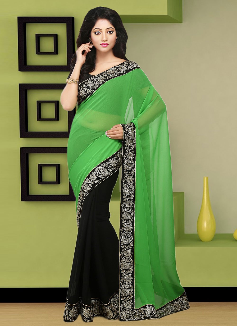 Classic Georgette Green Hand Work Saree