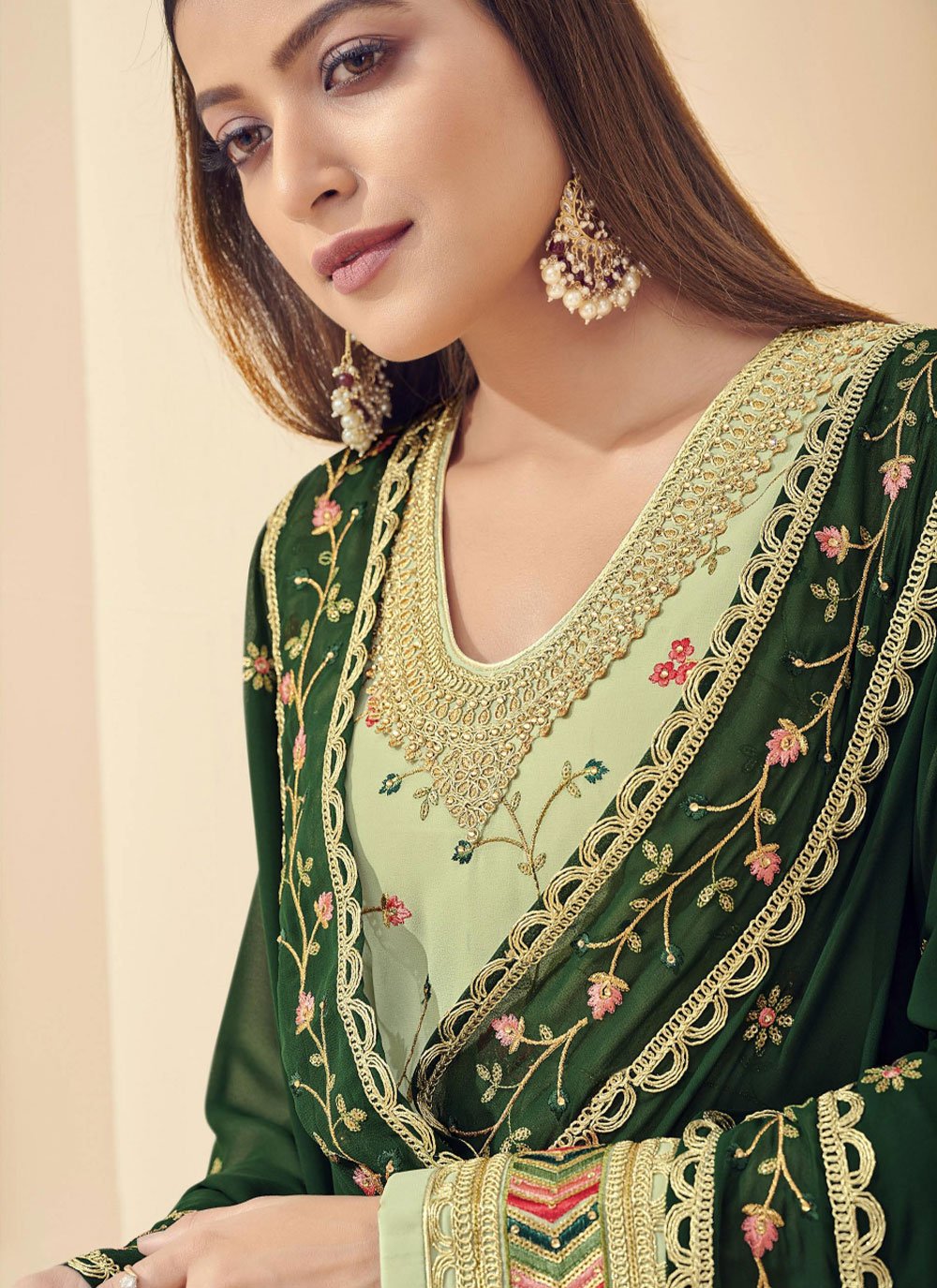 Salwar Suit Georgette Green Embroidered Salwar Kameez