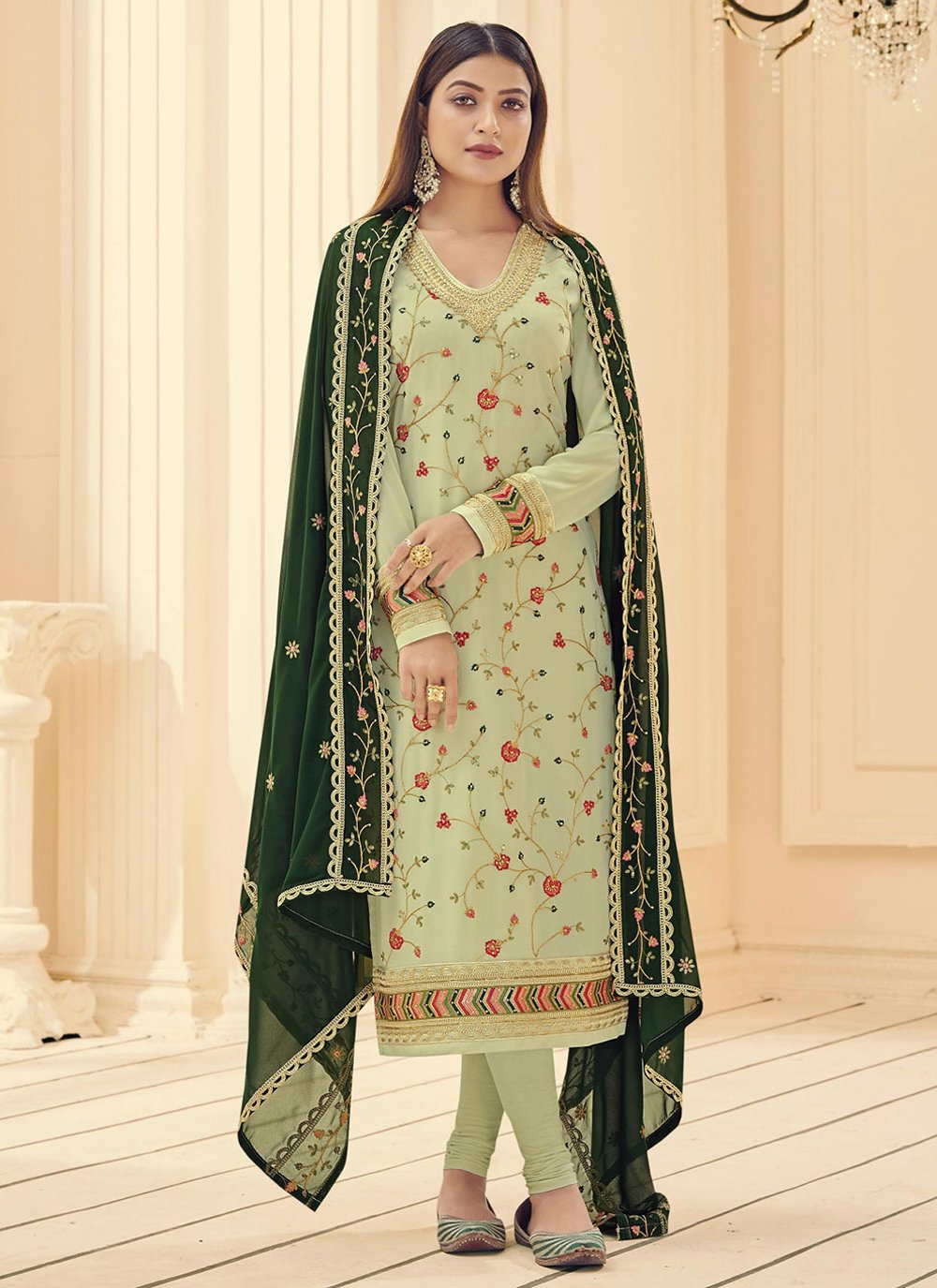 Salwar Suit Georgette Green Embroidered Salwar Kameez