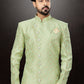 Indo Western Sherwani Banarasi Jacquard Green Embroidered Mens