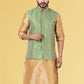 Nehru Jackets Jacquard Silk Green Embroidered Mens