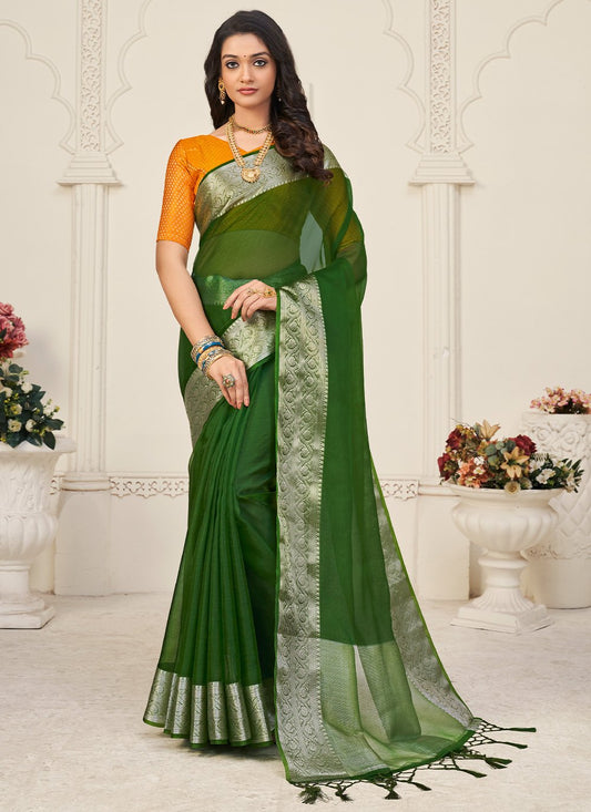 Contemporary Organza Green Patch Border Saree