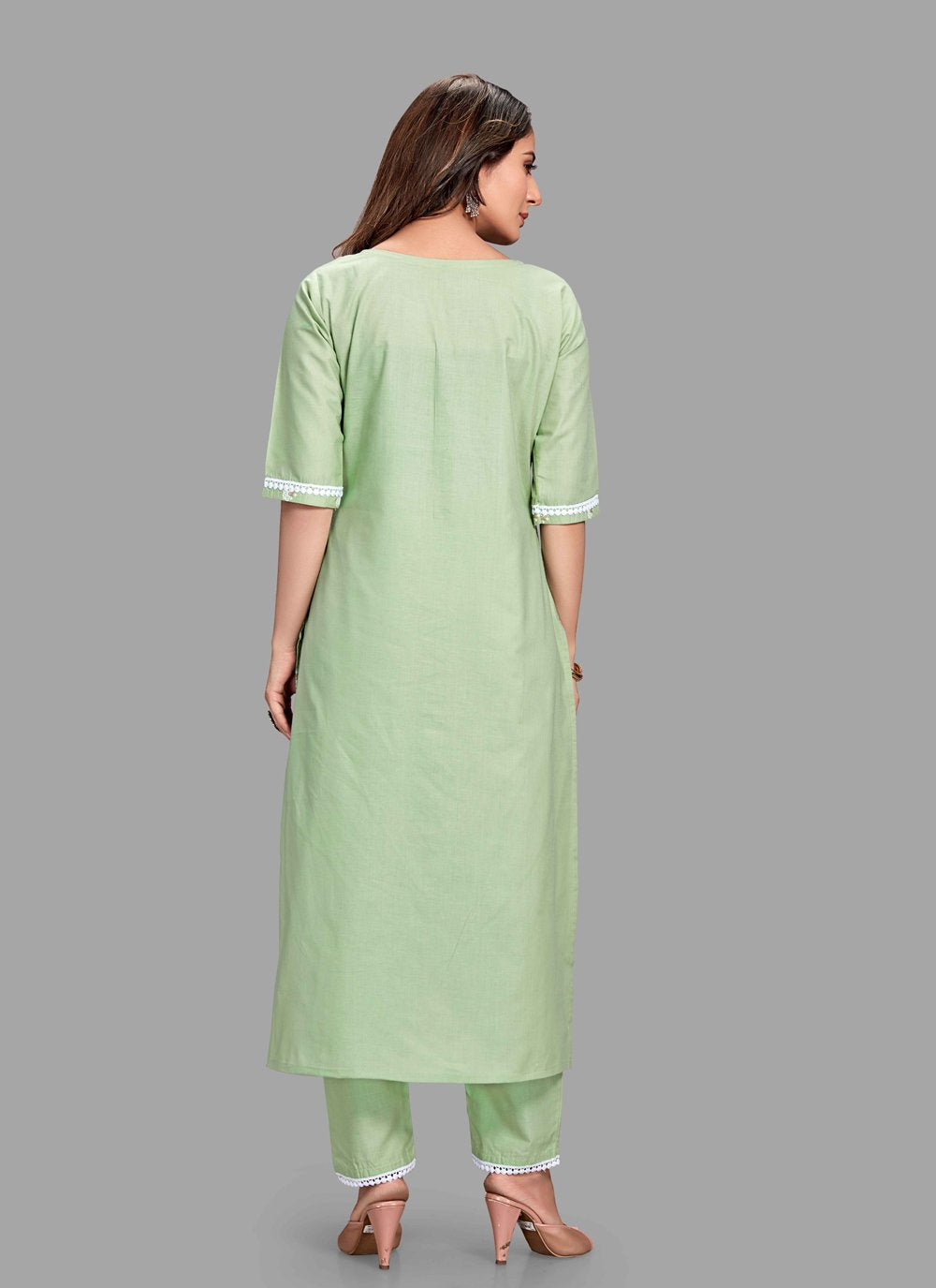 Pant Style Suit Blended Cotton Green Block Print Salwar Kameez