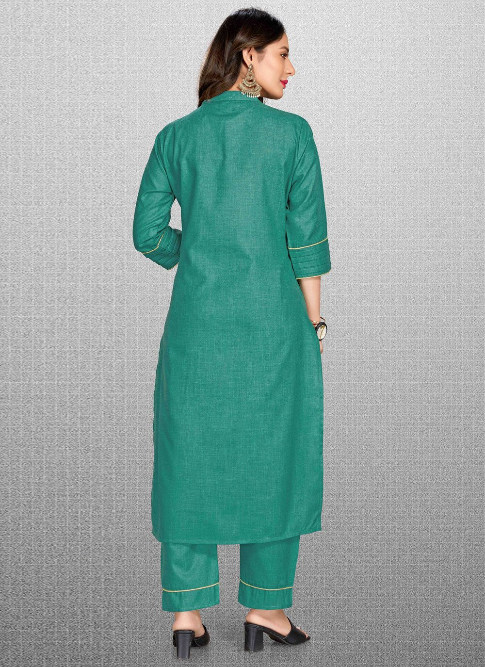 Pant Style Suit Blended Cotton Green Print Salwar Kameez