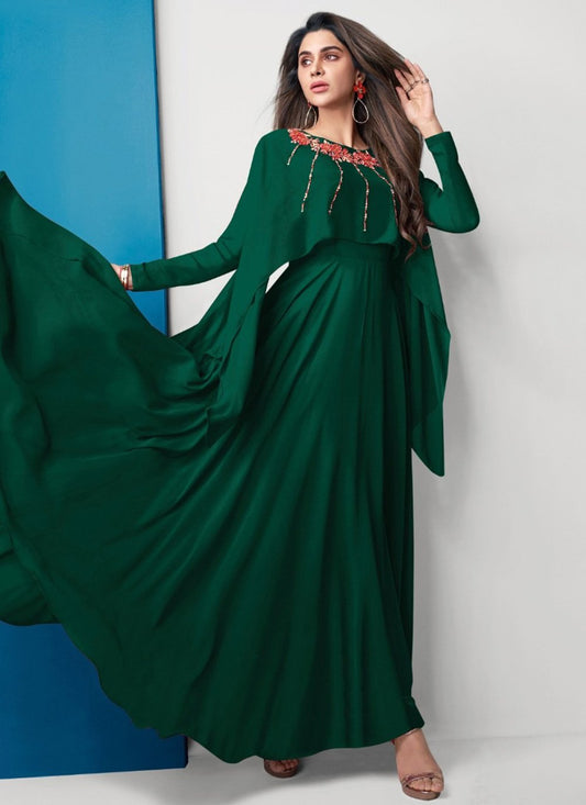 Gown Georgette Green Embroidered Gown