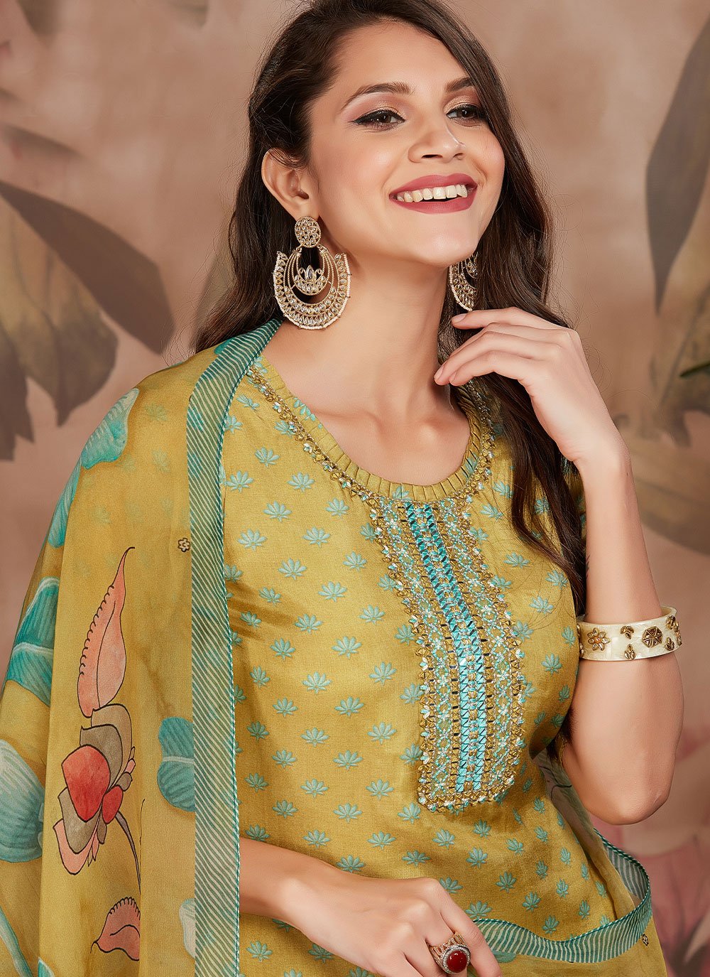 Salwar Suit Muslin Green Digital Print Salwar Kameez