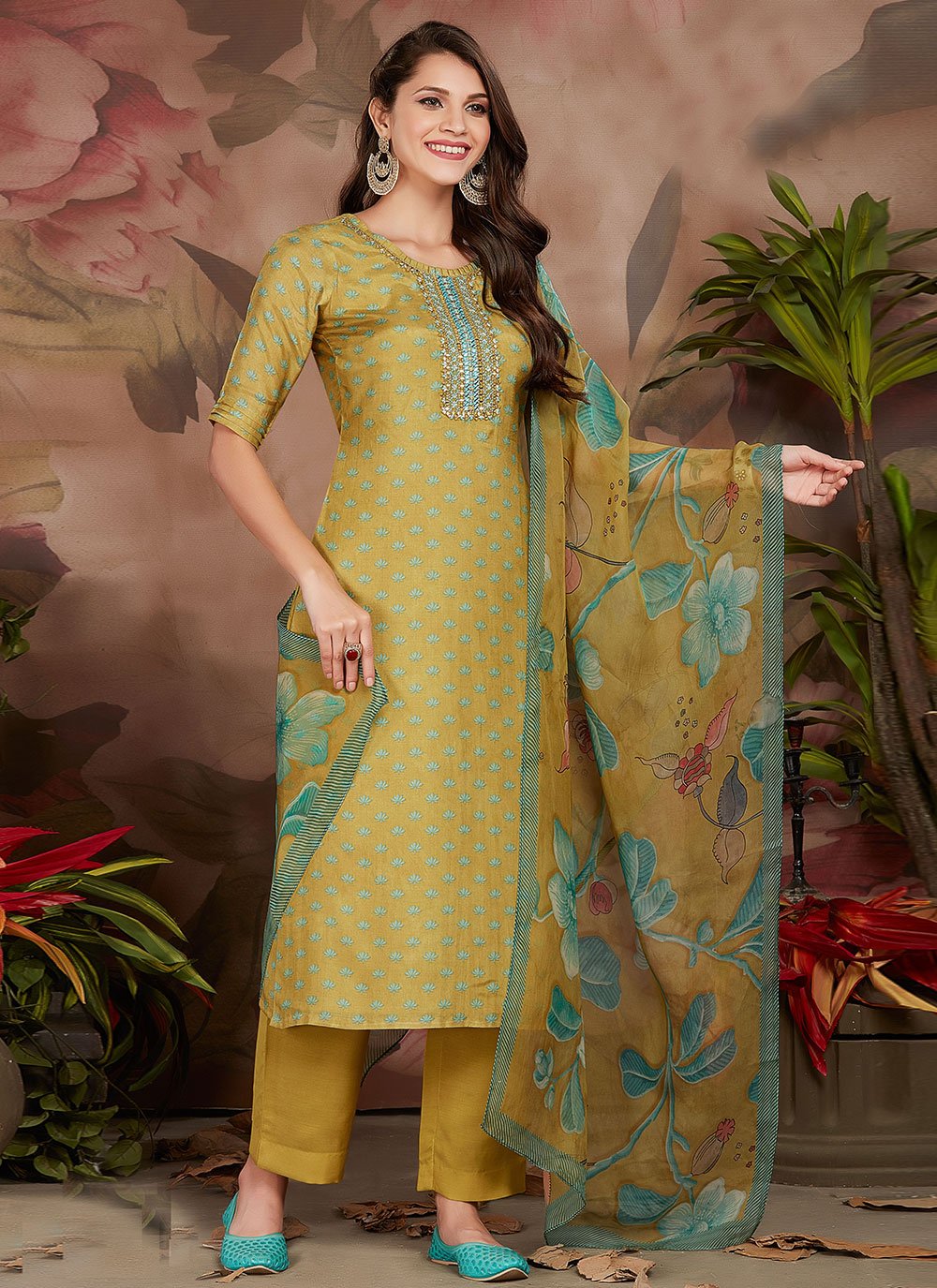 Salwar Suit Muslin Green Digital Print Salwar Kameez