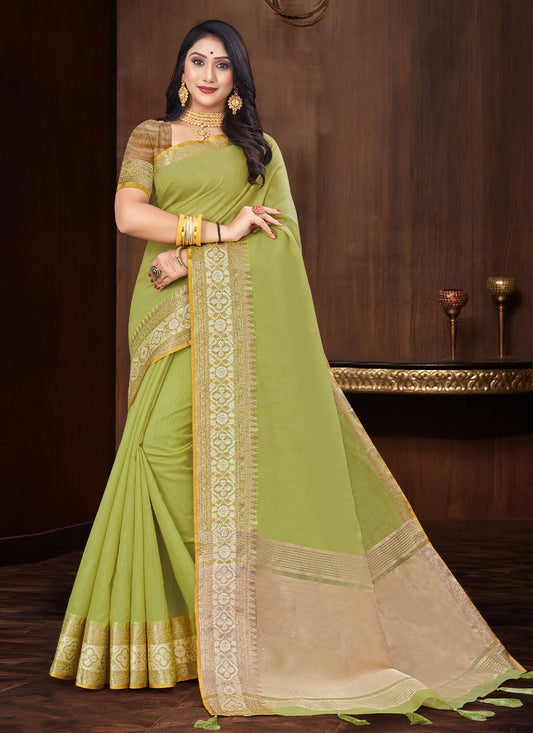 Trendy Saree Art Silk Green Patch Border Saree