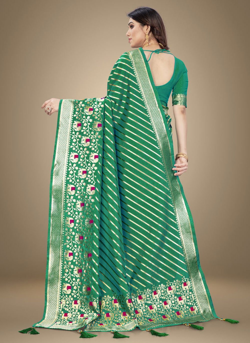 Trendy Saree Silk Green Jacquard Work Saree