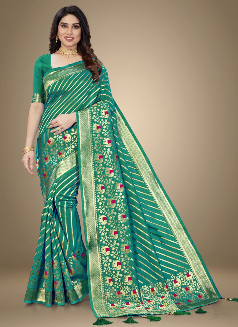 Trendy Saree Silk Green Jacquard Work Saree