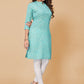 Party Wear Kurti Faux Crepe Green Floral Patch Kurtis