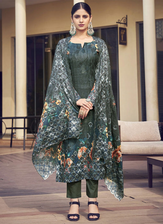 Pant Style Suit Muslin Green Digital Print Salwar Kameez