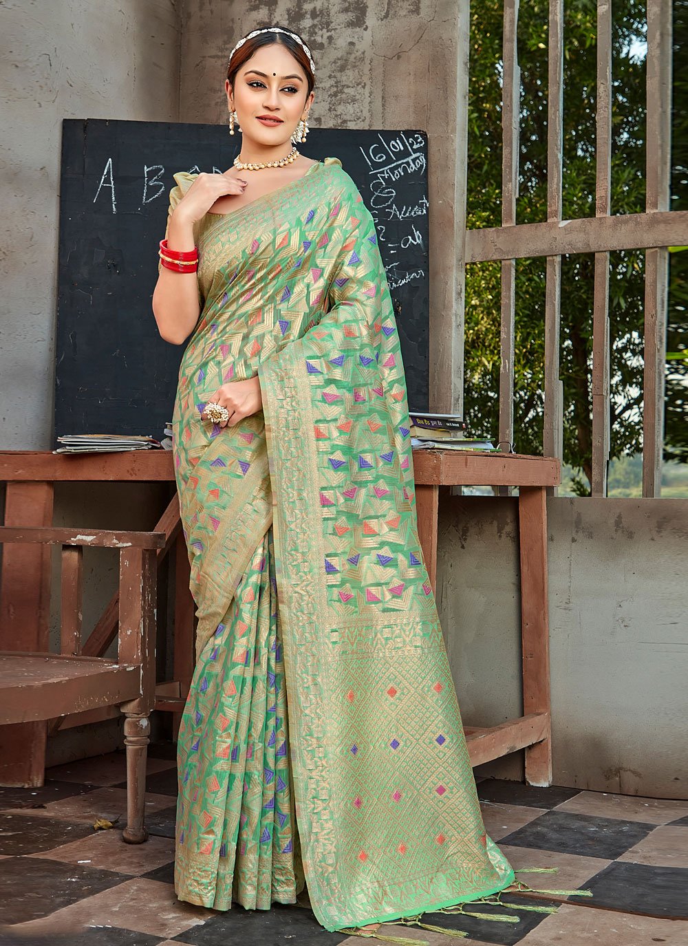 Traditional Saree Cotton Green Embroidered Saree