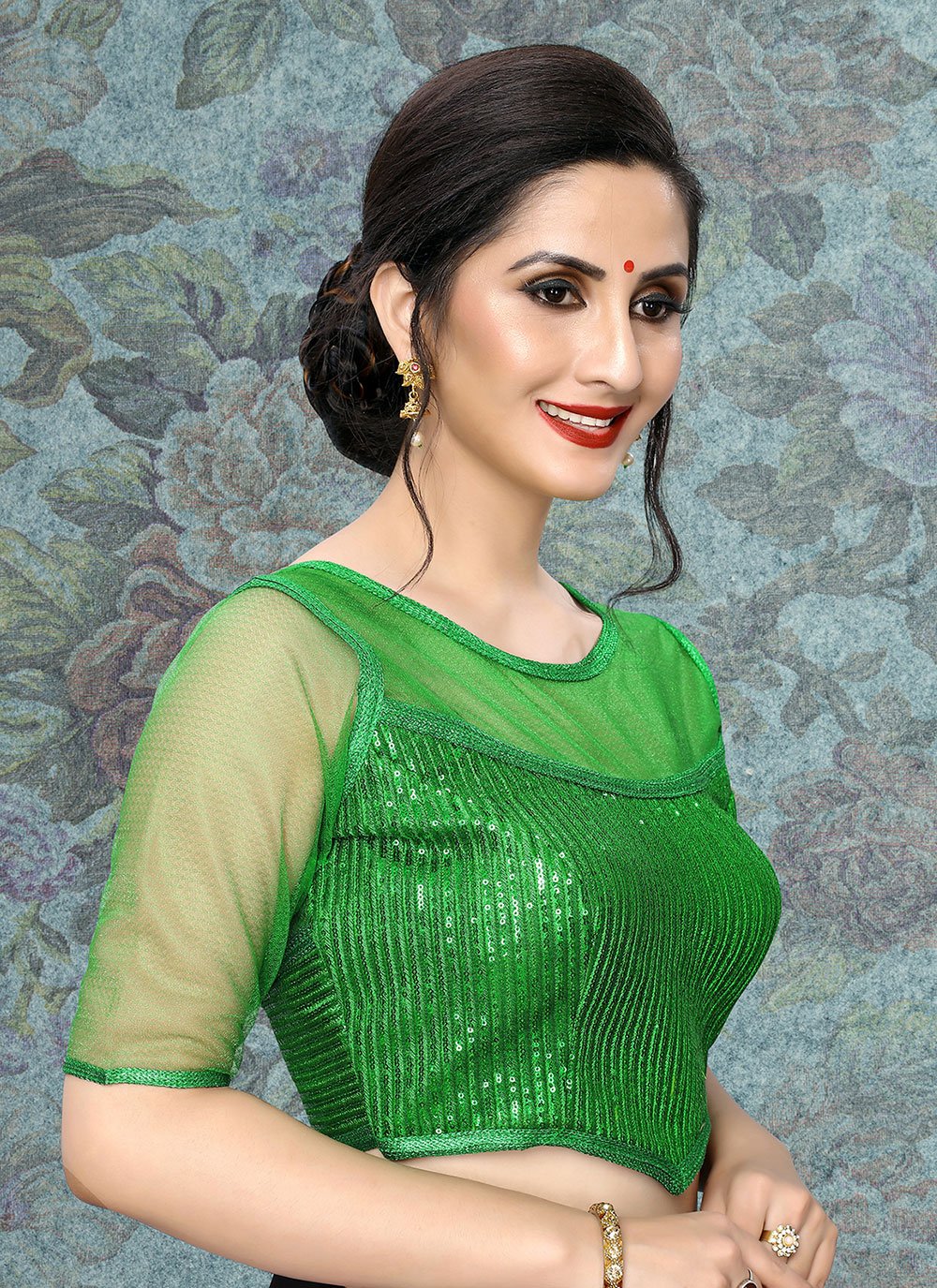 Blouse Georgette Green Sequins Blouse