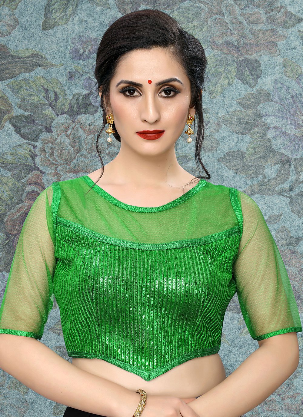 Blouse Georgette Green Sequins Blouse