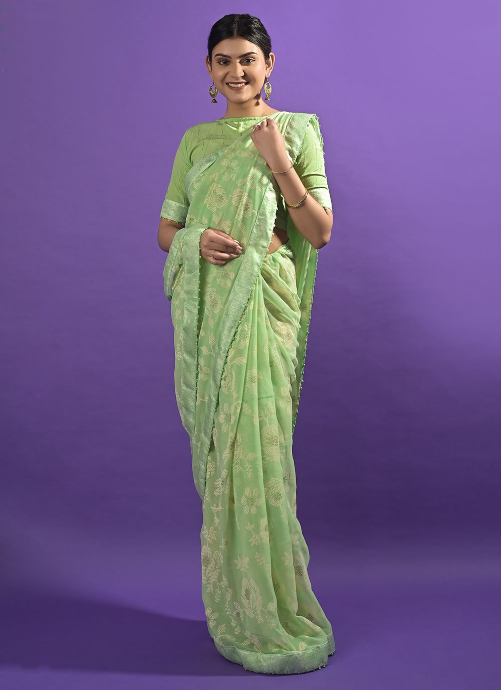 Contemporary Georgette Green Patch Border Saree