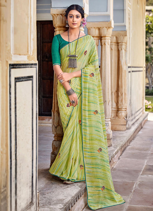 Classic Georgette Green Print Saree