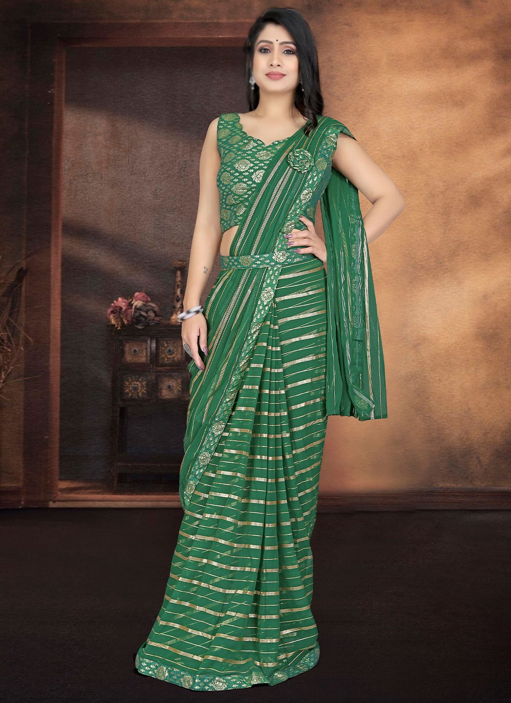 Classic Georgette Green Jacquard Work Saree