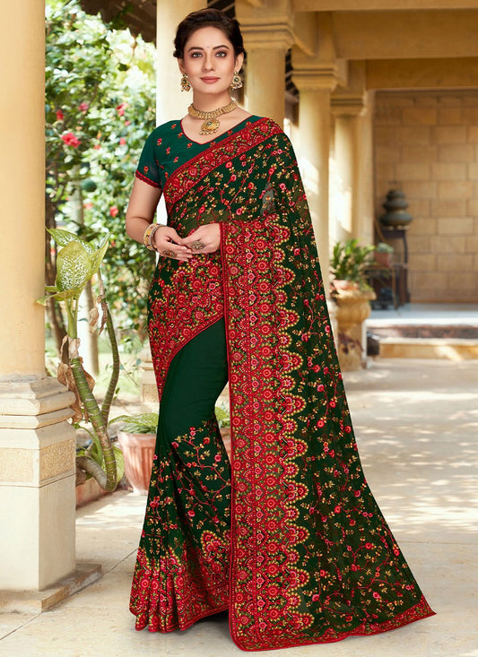 Contemporary Georgette Green Embroidered Saree