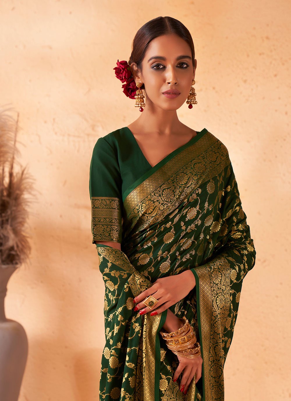 Contemporary Georgette Green Weaving Saree