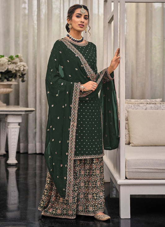 Salwar Suit Georgette Green Embroidered Salwar Kameez