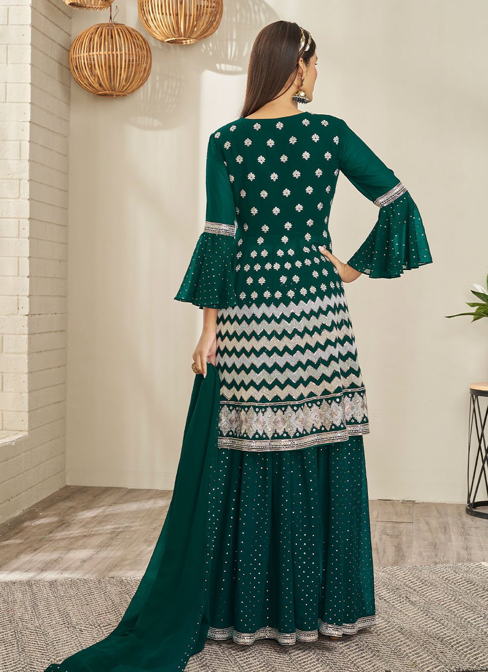 Lehenga Choli Georgette Green Embroidered Lehenga Choli