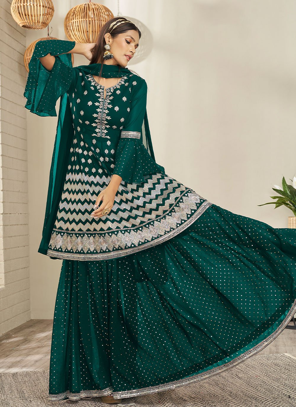 Lehenga Choli Georgette Green Embroidered Lehenga Choli