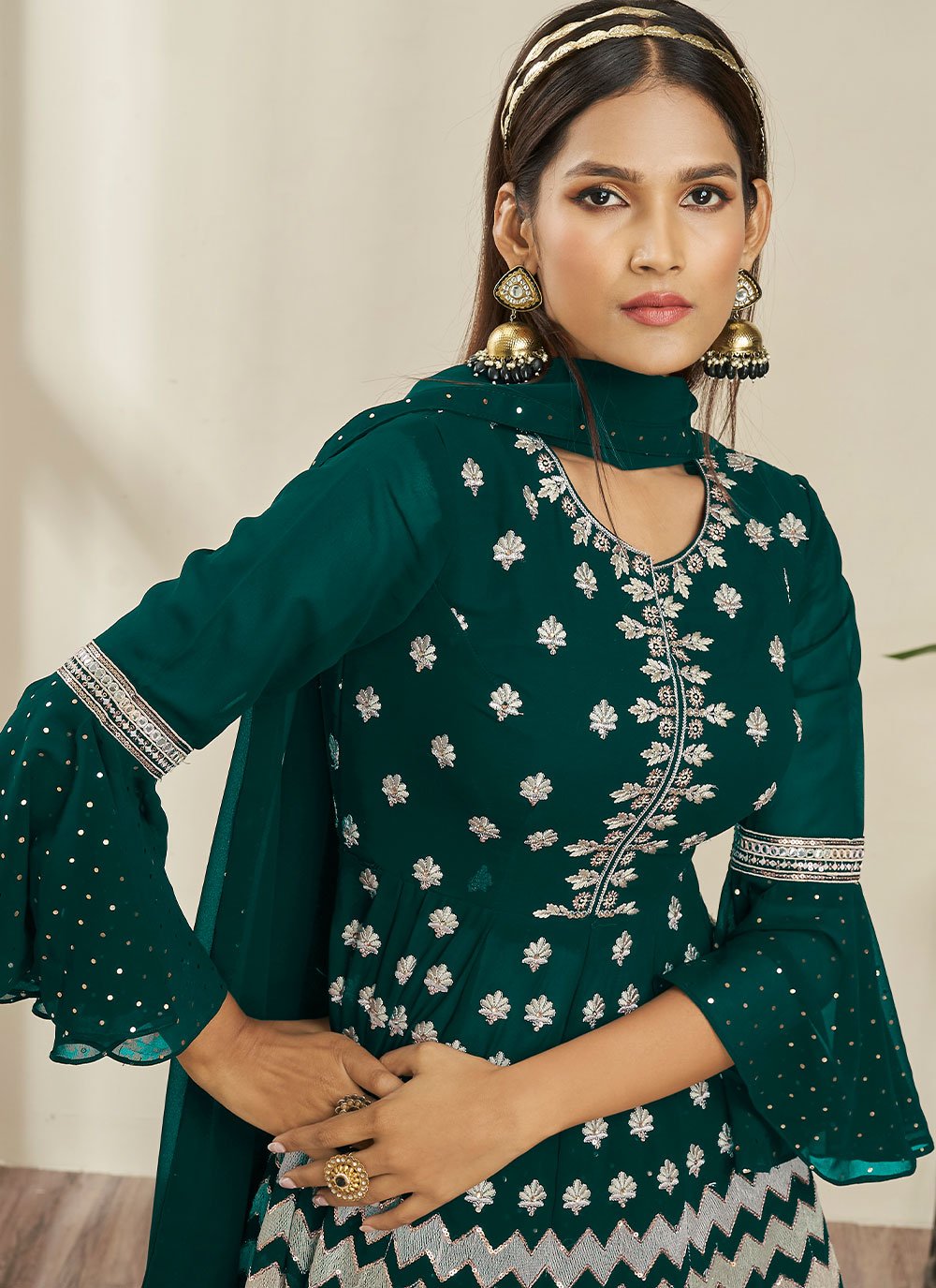 Lehenga Choli Georgette Green Embroidered Lehenga Choli