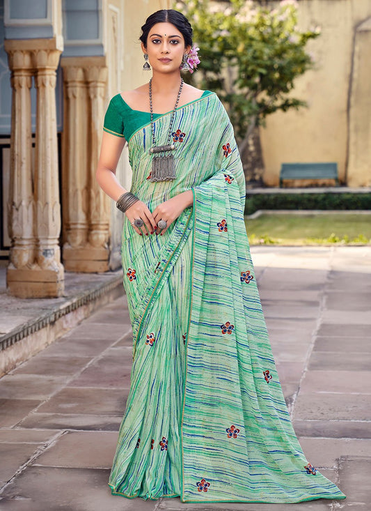 Trendy Saree Georgette Green Print Saree