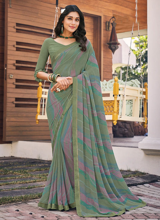 Contemporary Designer Georgette Green Patch Border Saree