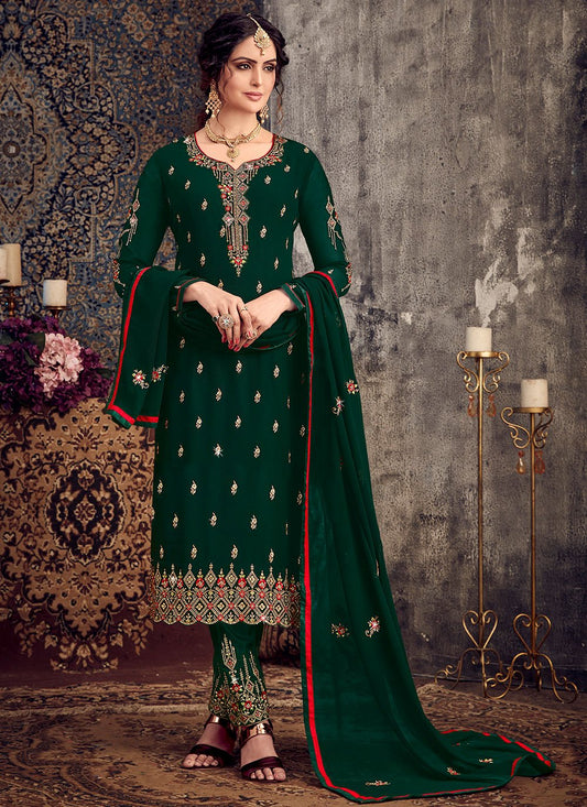 Salwar Suit Georgette Green Embroidered Salwar Kameez