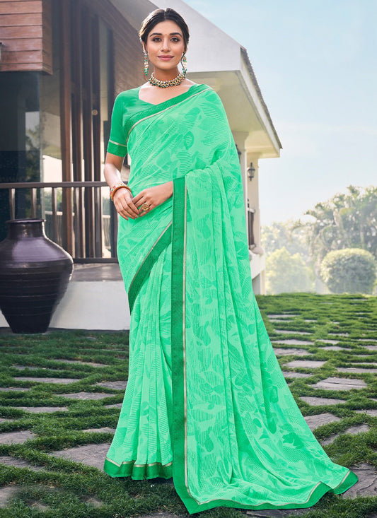 Classic Designer Georgette Green Patch Border Saree