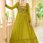 Gown Georgette Green Embroidered Gown