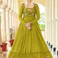 Gown Georgette Green Embroidered Gown