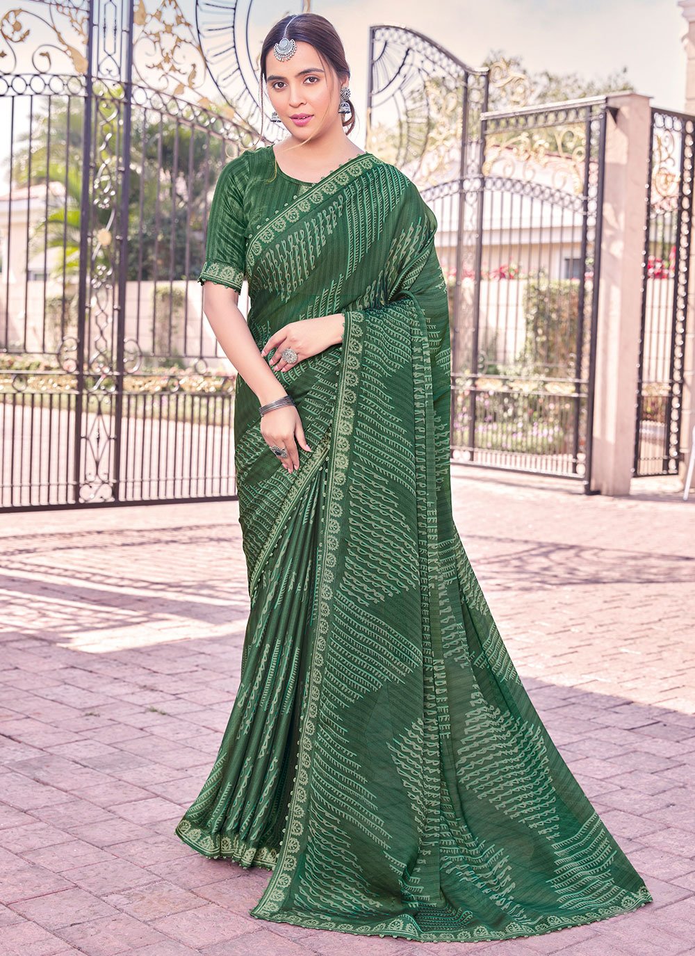 Trendy Saree Georgette Green Print Saree