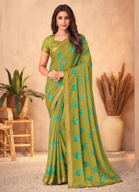 Classic Georgette Green Patch Border Saree