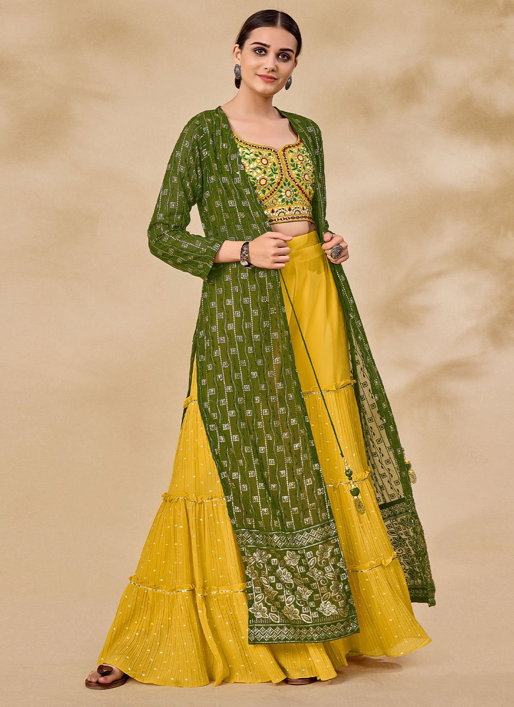 Salwar Suit Georgette Green Sequins Salwar Kameez