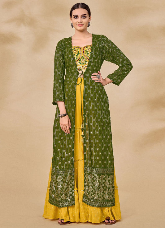 Salwar Suit Georgette Green Sequins Salwar Kameez