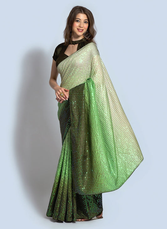 Shaded Saree Georgette Green Sequins Saree